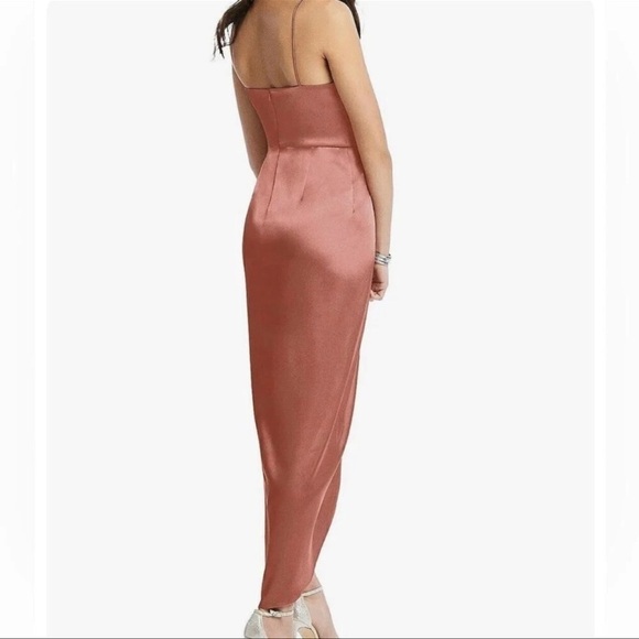 AFTER SIX SATIN FAUX WRAP MIDI DRESS WITH DRAPED TULIP SKIRT Size 8 Desert Rose - Picture 3 of 10